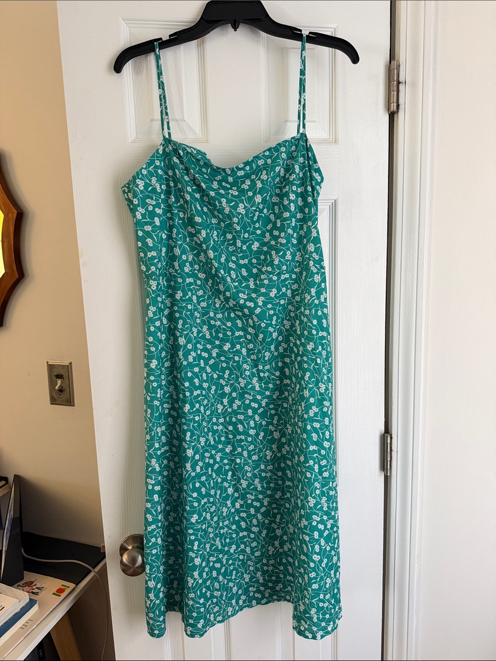 Avantlook Teal Green Floral Midi Slip Dress